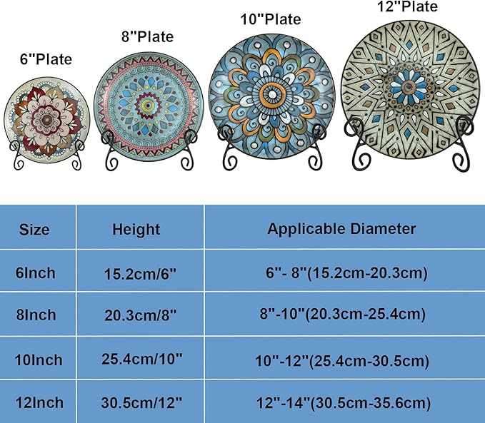 Plate Stands for Display, 8+10+12 Inch Easel Stand for Decoration, 3 Pack Black Metal Plate Holder for Photos, Cookbooks, Albums