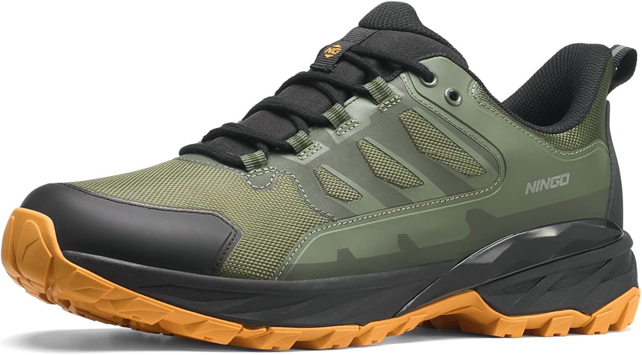 NINGO Mens Waterproof Hiking Shoes, Low Top Non Slip Trekking Hiking Sneakers, Lightweight Breathable Outdoor Trails Shoes...
