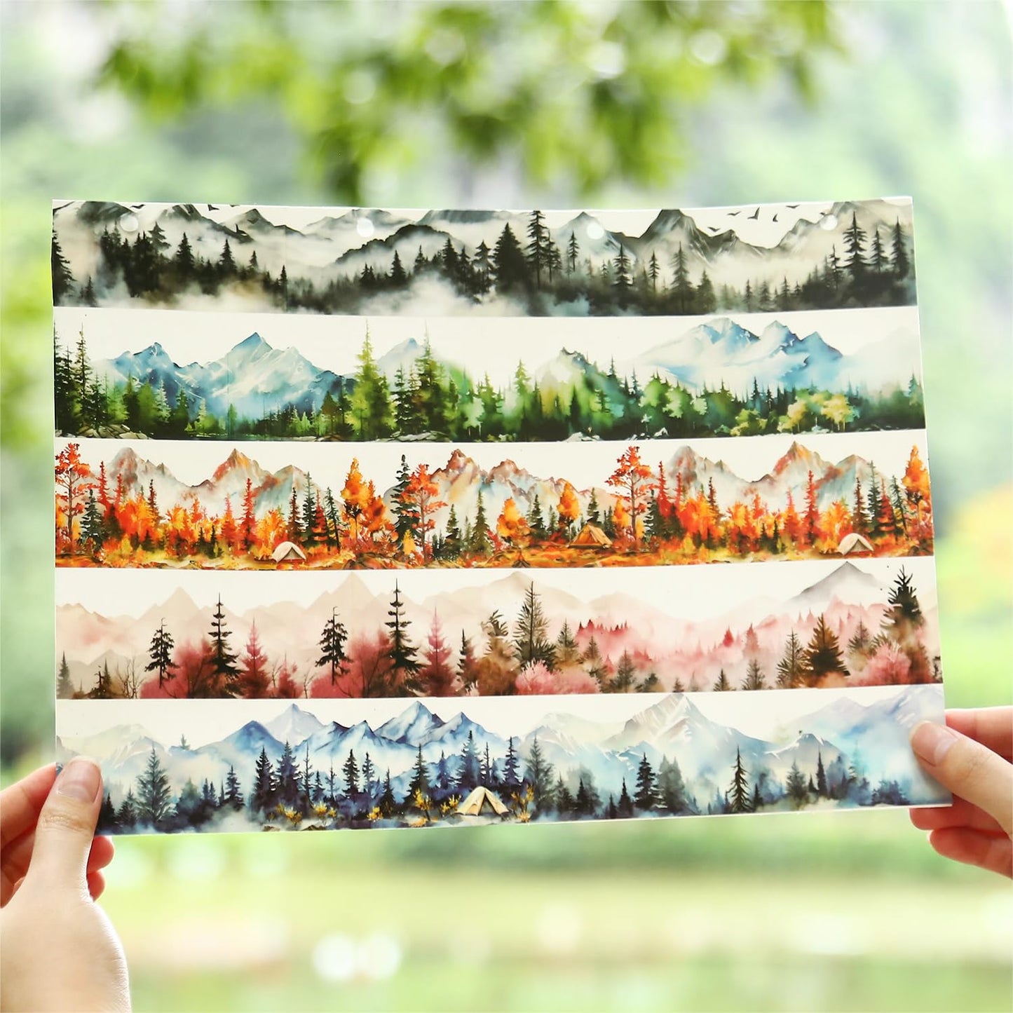 Mountain PET Tapes Set, 6 Rolls of Nature Ephemera for Junk Journaling, Scrapbooking, Crafting, DIY Projects, Diaries, and Art Supplies