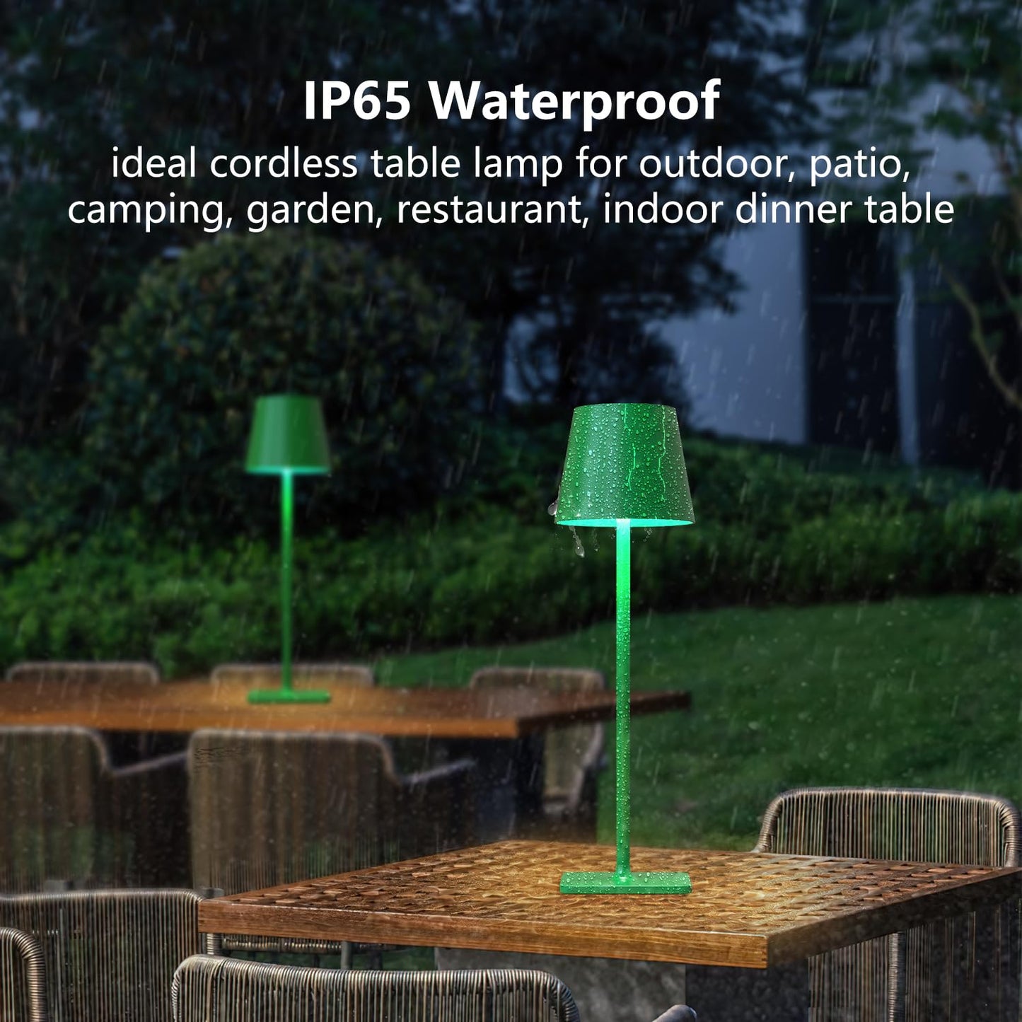 Yogaret Green Cordless Table Lamp Set of 2, Dimmable, Metal, Model Yogaret-Dinner Lamp