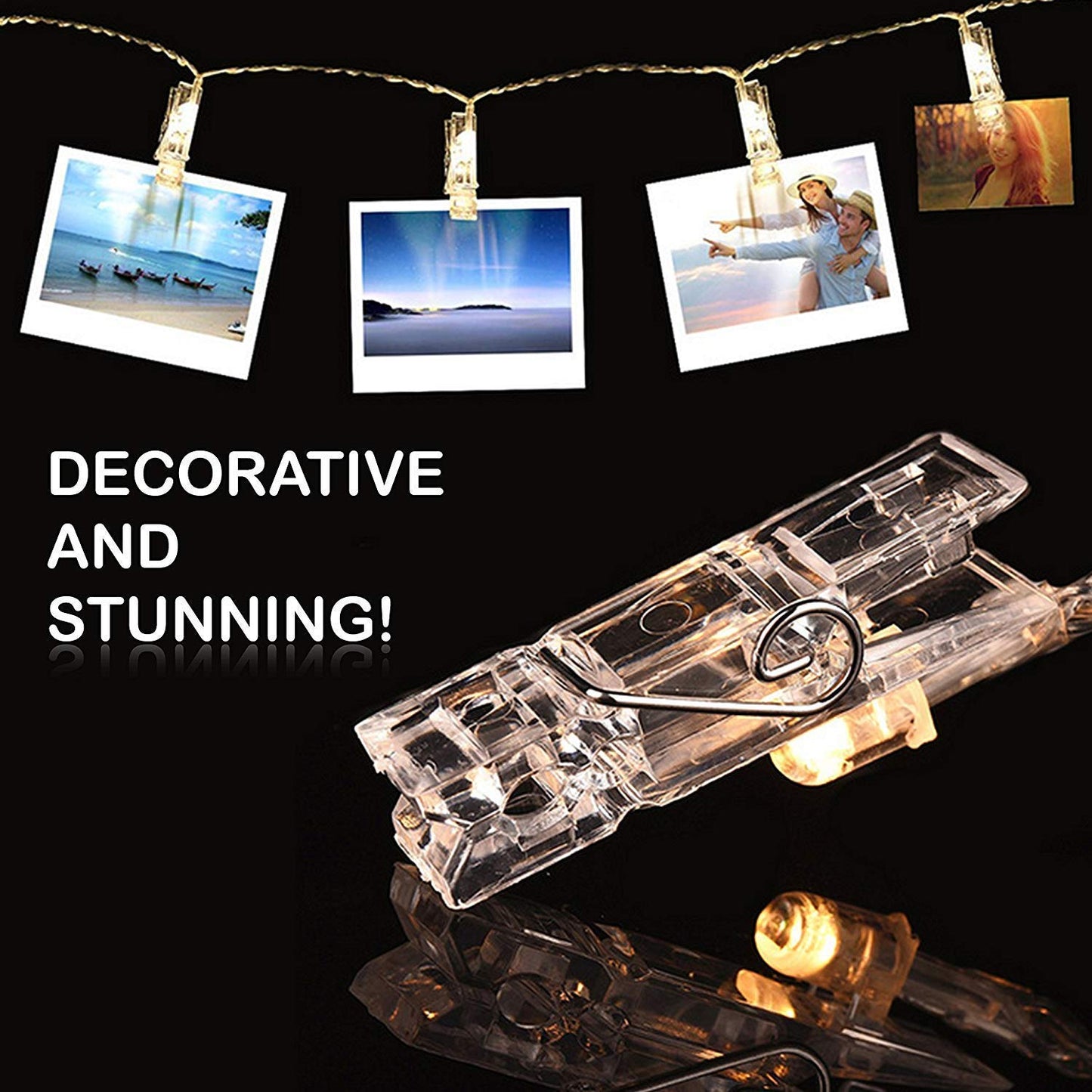 Liyuanq 40 Led Photo Clip String Lights, Usb Operated, Warm White, 8 Modes, Ideal For Bedroom Decoration, Model Fs-D030
