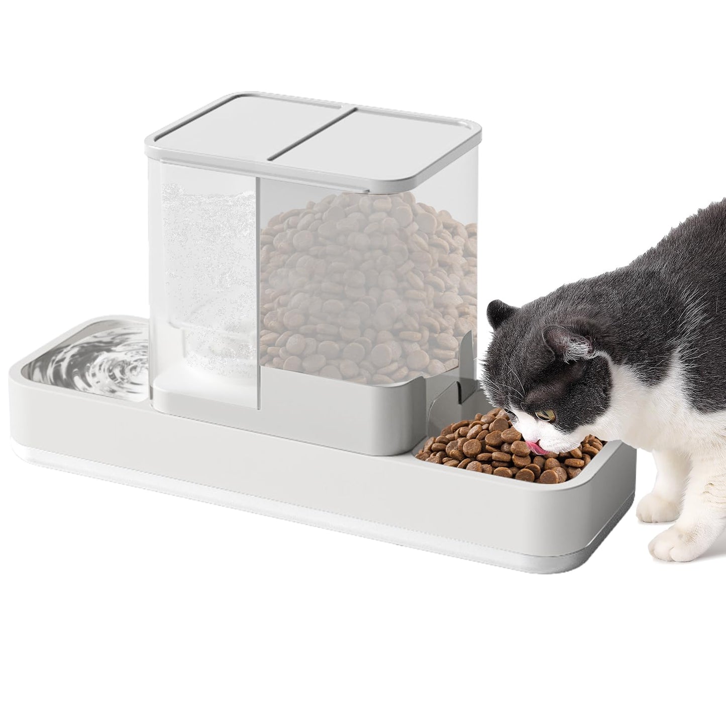 Yummy Sam Automatic Small Pet Feeder and Water Dispenser, 2 in 1 Gravity Cat Auto Pet Feeder and Waterer Set Feeder Dish for Small Medium Pets Dog Puppy Kitten (White)