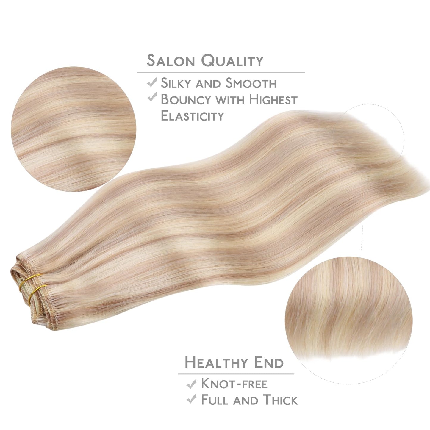 WENNALIFE Clip in Hair Extensions Real Human Hair, 16 Inch 120g 7pcs Balayage Light Wheat Platinum Blonde Remy Hair Straight Nat