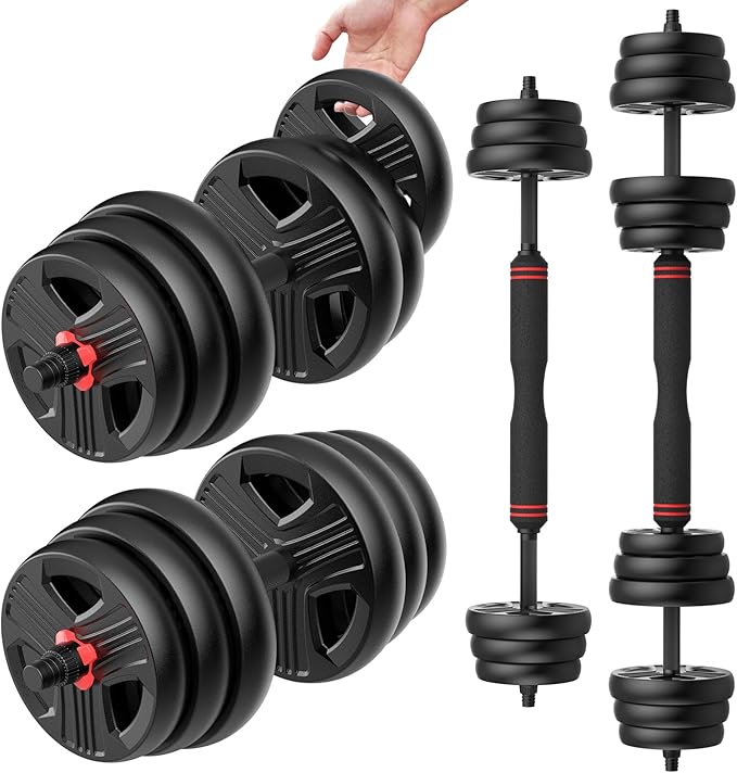 UKEEP Adjustable Dumbbells Set, 20/30/40/55/60/80lbs Free Weight Set with Connector, 2 or 3 in 1 Dumbbells Set Used as Bar...
