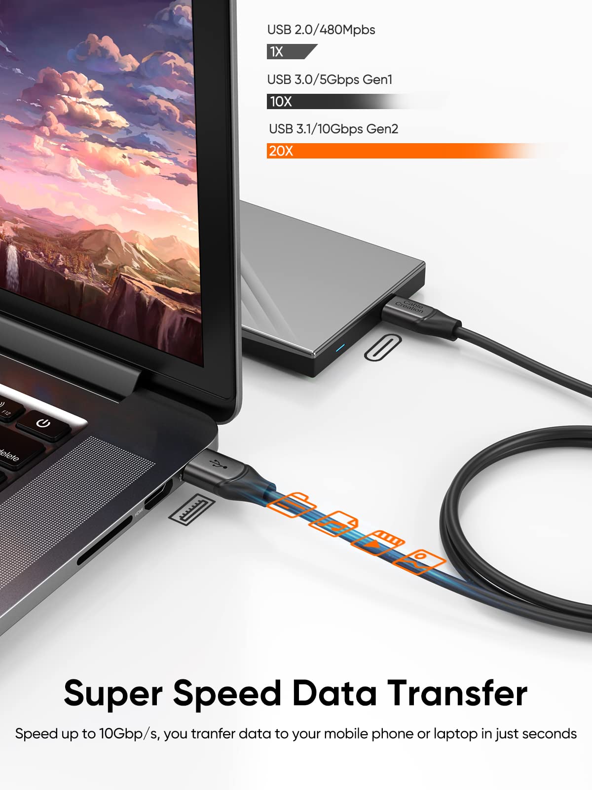 Cablecreation Usb A To Usb C Cable 3.3Ft, Usb-C To Usb 3.1 Usb 3.2 Gen2 10Gbps Usb-A To C Data Cord, Android Auto Cable 3A For T
