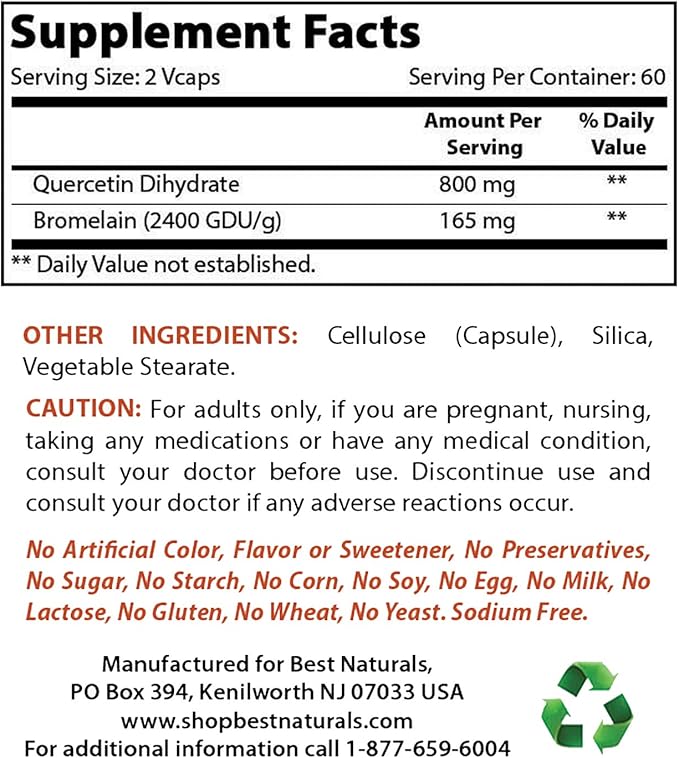 Best Naturals MK-7 Vitamin K2 100 mcg & Quercetin with Bromelain 800 mg
