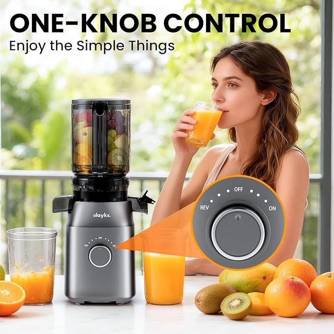 Juicer Machines, High Juice Yield Cold Press Juicer for Fruit and Vegetable, Masticating Machine with Juice Recipe, Self Feeding Effortless for Batch Juicing,Easy to Clean,Grey