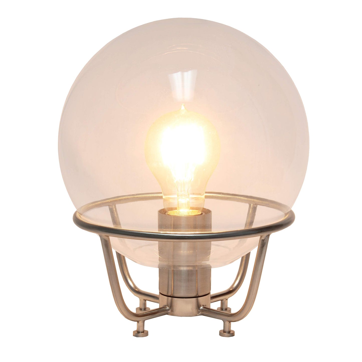 Elegant Designs Vintage Industrial Table Lamp, Brushed Nickel, 7.75inL x 7.75inW x 10inH, Model LT1062-BSN, Metal, Glass Crystal Ball