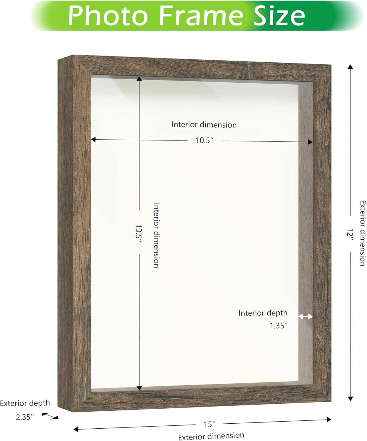 FrameWorks 11x14 Driftwood Wooden Shadow Box Frame – Soft Felt Back, Tempered Glass, and Included Elegant White Ball Push Pins