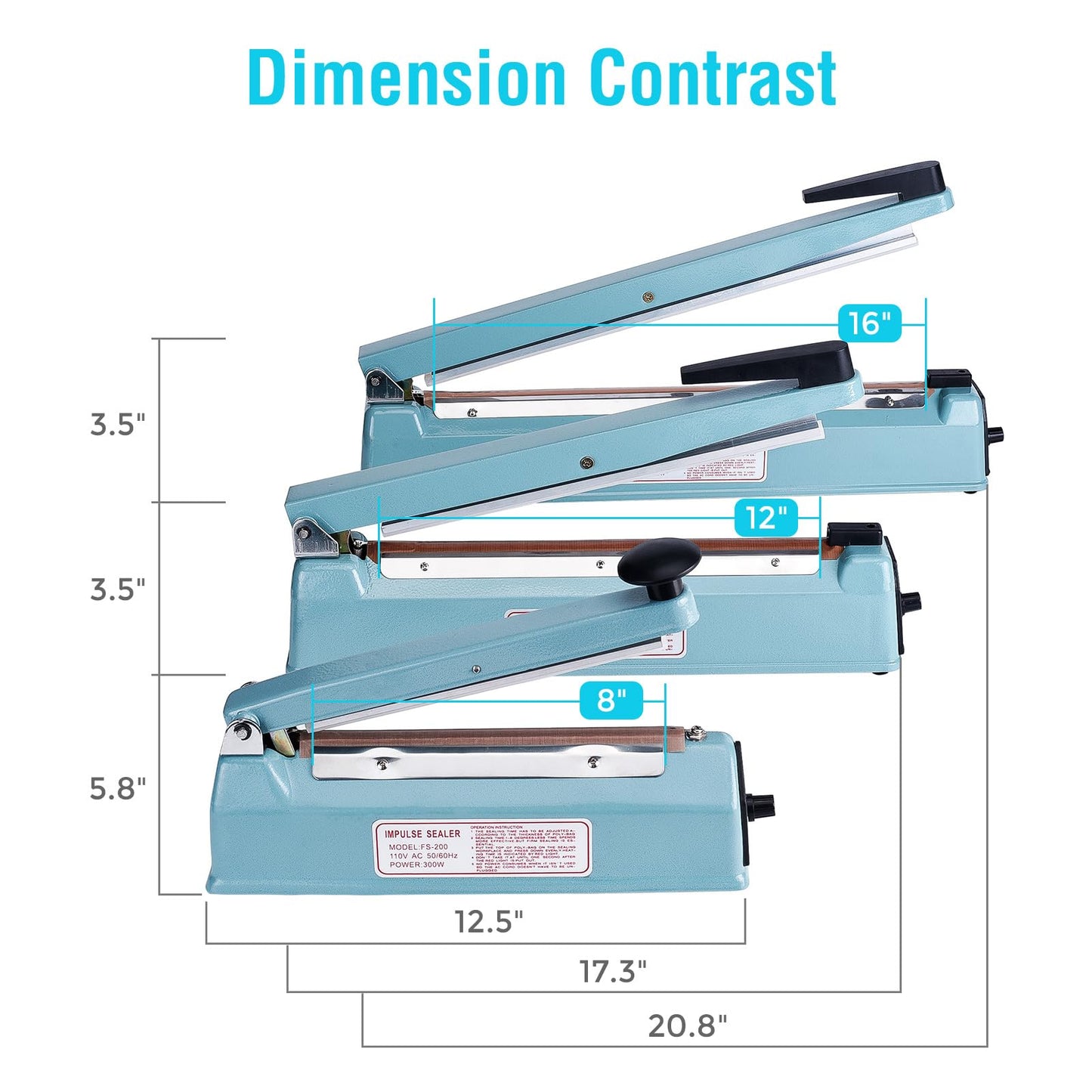 METRONIC Impulse Sealer 8 inch, Manual Heat Sealer Machine for Plastic Bags, Shrink Wrap Bag Sealers Heavy Duty Sealing Machine With Repair Kit, Blue(Pack of 6)