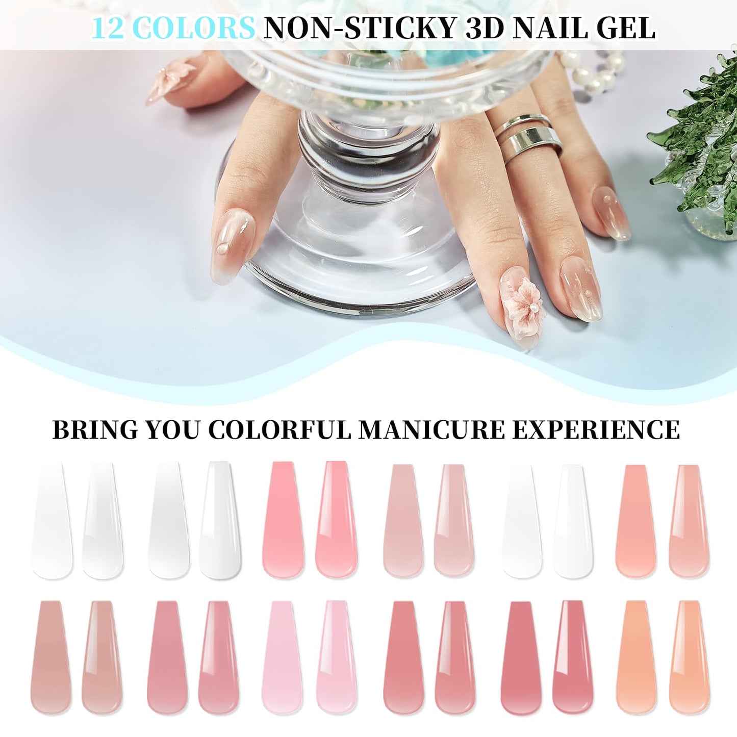 JEWHITENY 12 Colors Non-Sticky Solid Builder Gel Set:Sculpting Gel for 3D Nail Art, Extension & Nails Carving Salon-Quality Buil
