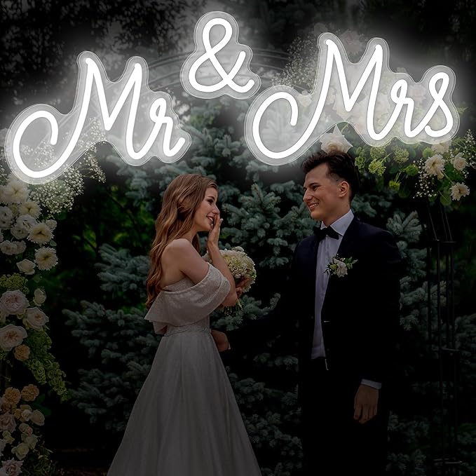 Kittmip Mr and Mrs Neon Sign for Wedding 36.81 x 10.24 Inch Neon Light LED Backdrop Wall Decor USB Wedding Reception Decor...