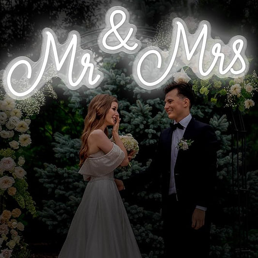 Kittmip Mr and Mrs Neon Sign for Wedding 36.81 x 10.24 Inch Neon Light LED Backdrop Wall Decor USB Wedding Reception Decor...
