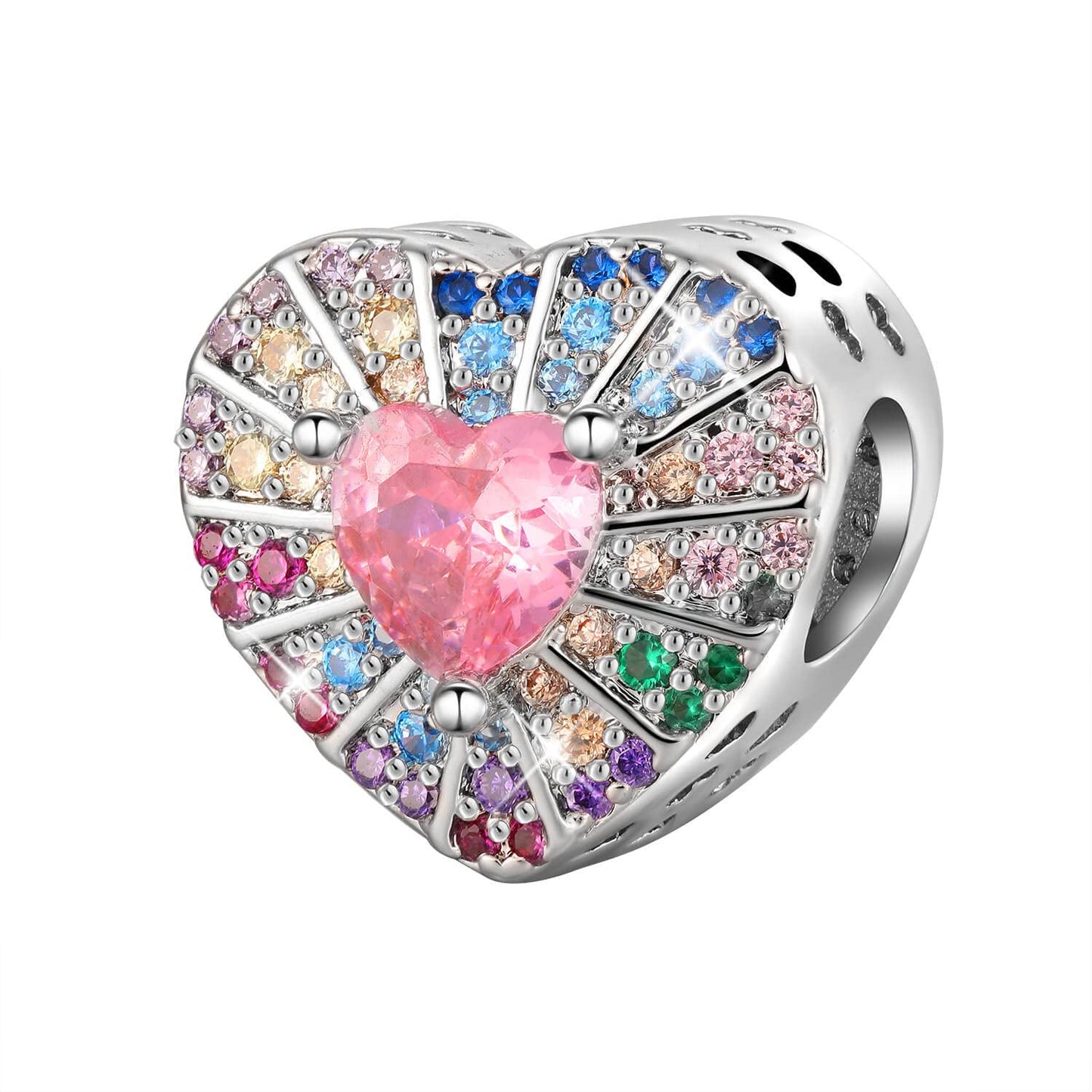 dazlily Colorful Sparkling Levelled Hearts Charm 925 Sterling Silver Charm fit Bracelets Necklaces
