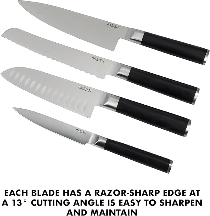 Babish 5-Piece Magnetic Forged Kitchen Knife Block Set – 1.4116 German Steel Cutlery with Magnetic Knife Holder – Professional Chef Knife Set