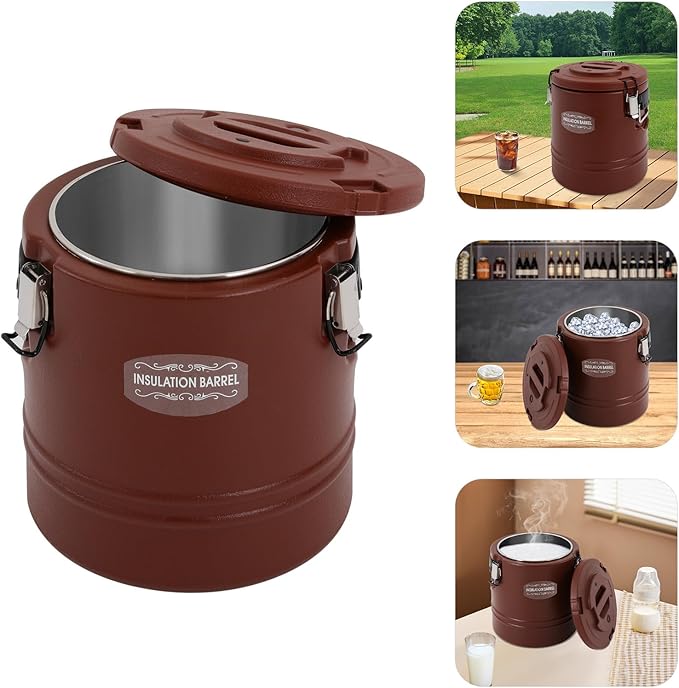 Eapmic 15.85Qt Insulated Food Container, Stainless Steel Container, 15L Commercial Soup Carrier 6 Hours Heat Preservation for Hot and Cold Food Storage Restaurant Canteen Home Lunch Use (Brown, 15L)