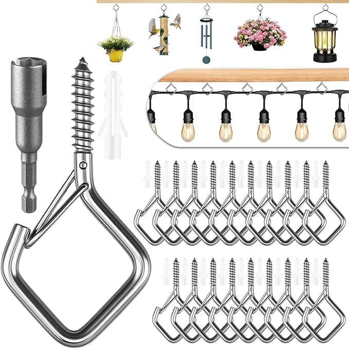 20 Pcs 304 Stainless Steel Eye Screw Hooks for Hanging Heavy Duty.Windproof Ceiling Hooks for Hanging Plants,Cup,Wind Chime,Bird Feeders,Christmas String Lights at Indoor&Outdoor 2.2 Inch