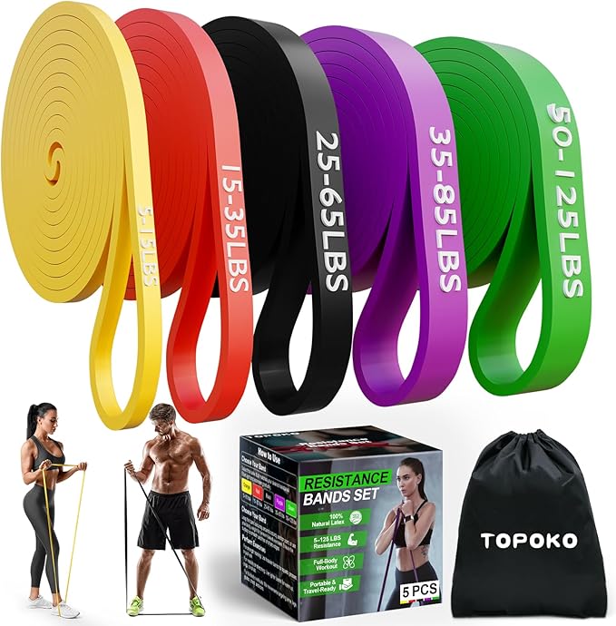 TOPOKO Resistance Bands Set of 5 – Pull Up Assistance Bands for Men & Women, Heavy Duty Workout Bands for Exercise, Streng...