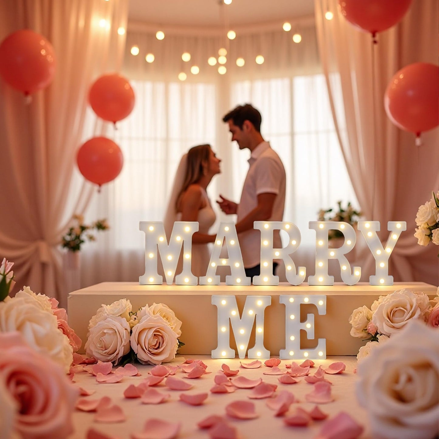 Marry Me Light Up Letters, LED Marry Me Sign for Proposal Decorations, Battery Powered Letter Lights for Proposal Engagement Wedding Decor