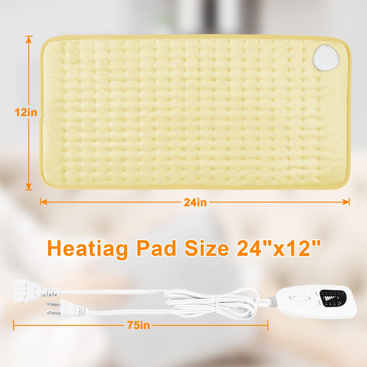Deepsoon Heating Pad,Electric Heating Pads for Back,Neck,Abdomen,Moist Heating Pad for Shoulder,Knee,Arms,Legs,Dry/Moist Heat & Auto Shut Off,Christmas Gifts for Men and Women,Light Yellow,24x12 Inch