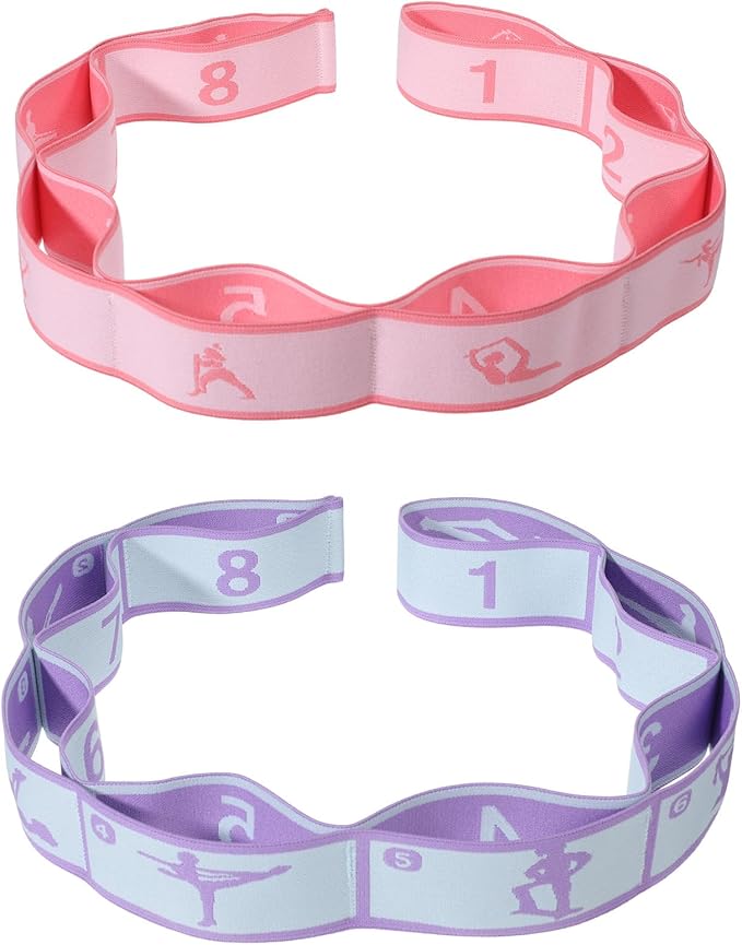 Adjustable Stretch Strap, 2 Pcs Elastic Yoga Stretching Strap with Loops 8-Loop Dance Stretch Band Stretching Bands for Fl...