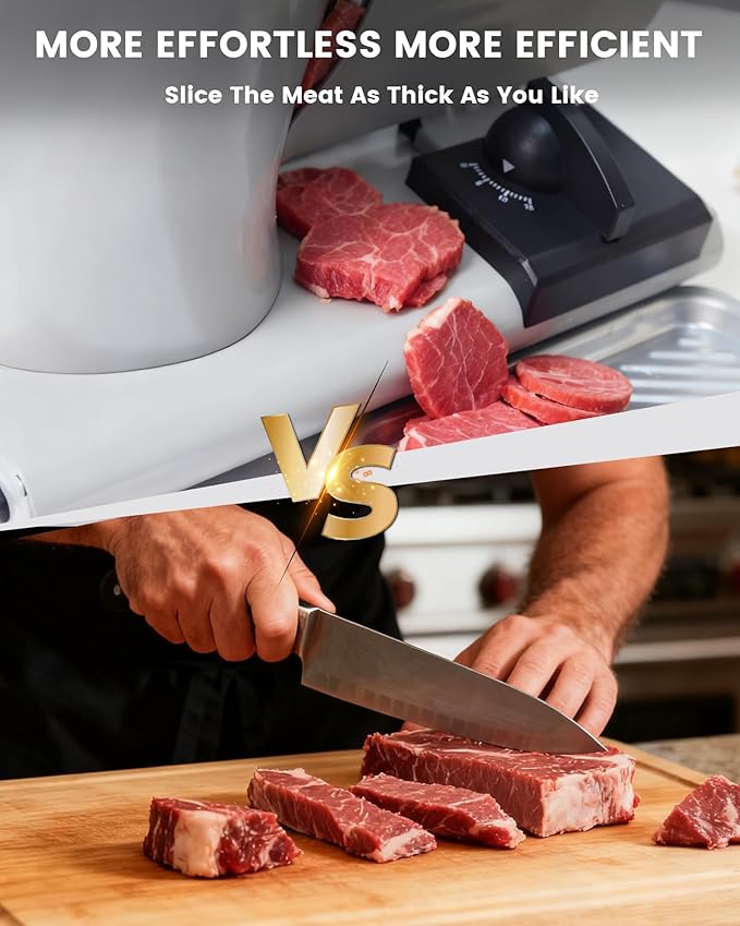 Meat Slicer Machine for Home - 200W Electric Food Slicer with 2 Removable 7.5" Stainless Steel Blades and Tray, Adjustable and Child Lock Protection, Slicer Machine for Meat Bread