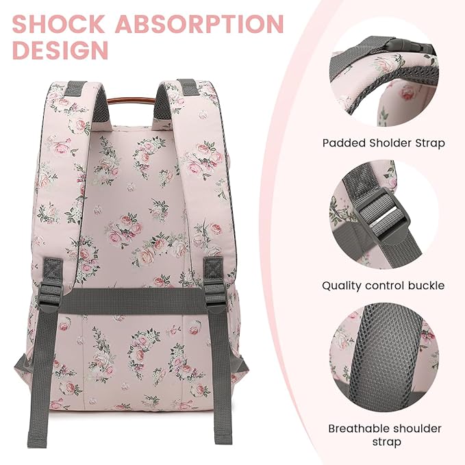 Diaper Bag Backpack, Large Baby Nappy Bags with Portable Changing Pad for Boys and GirlsMultifunction Travel Baby Bag for Moms Dads, Shower Gifts Waterproof and Stylish，Flower Pink