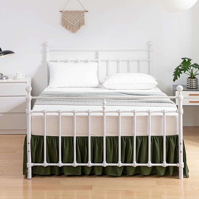 Bed Skirt King Size Ruffled Bed Skirts with Split Corners,14 Inch Drop Dust Ruffle Bed Skirt with Platform, Green