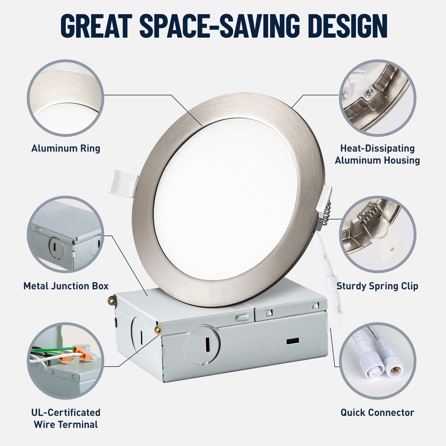 POWERASIA 12 Pack Recessed Lighting, 6 Inch Dimmable LED, 5CCT Brushed Nickel, 15W 1200lm, ETL & Energy Star Certified