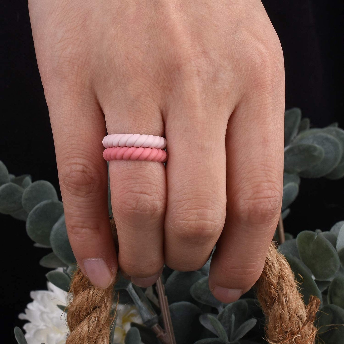 Egnaro Silicone Wedding Ring for Women,Seamless Thin and Stackble Braided Rubber Wedding Bands Rubber Rings for Women