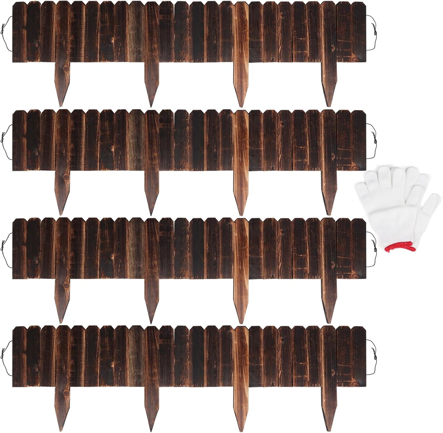 4 Pack Garden Wooden Fence Anti-Corrosive Outdoor Landscape Edging Flexible Decorative Border for Garden Yard Flower Tree Fence - 7.9'' H x 47'' L