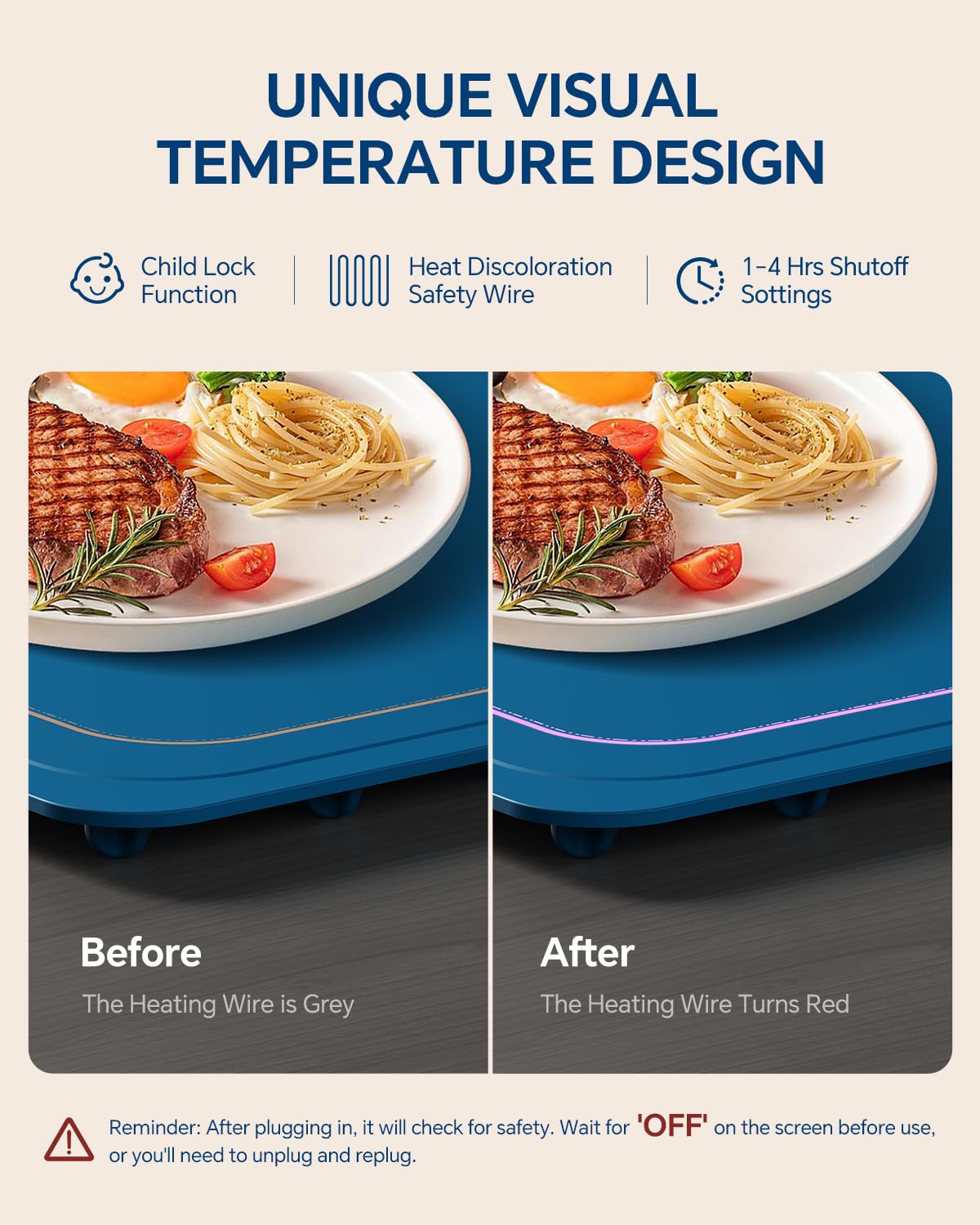 Taseven Food Warming Mat, Silicone Heating Tray with 7 Temperature Settings, Quick Full Surface Heating Pad, Thermochromic Line, Kids Lock, Food Warmers for Parties
