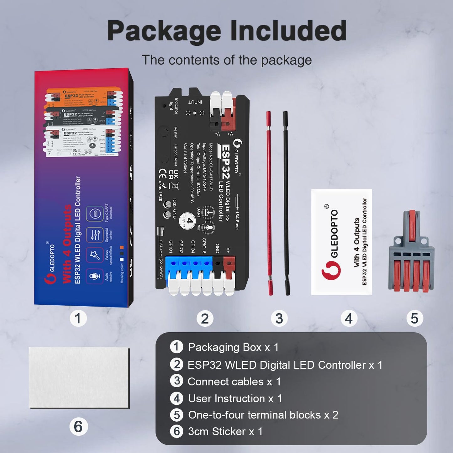 Esp32 Wled Led Strip Controller 4 Channel Outputs 15A Fuse Link Ti Level Shifter Uart Download Diy Dynamic Lighting Mode App Control For Digital Rgb Ic Ws2811 Ws2812 Ws2815 Sk6812 Etc