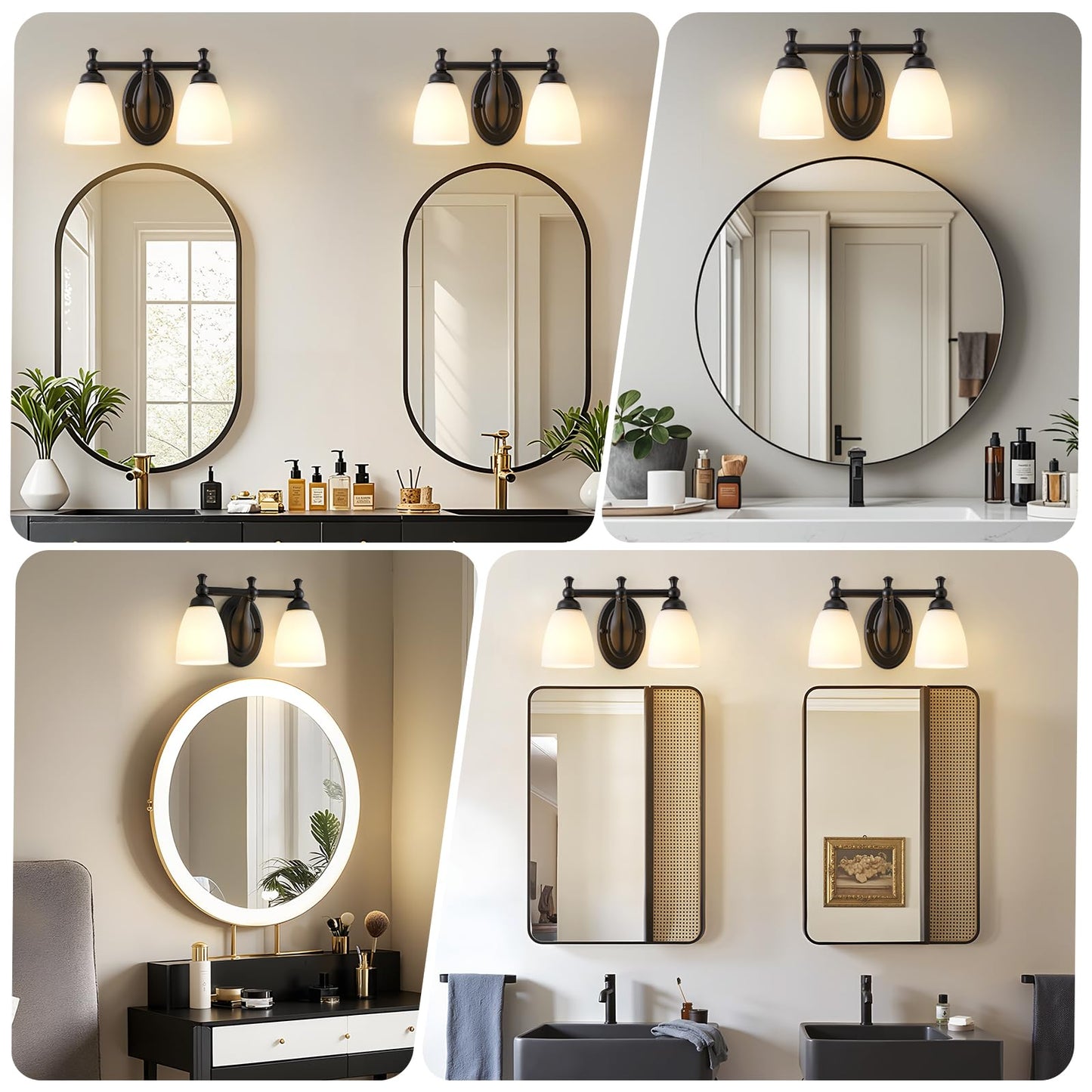 EJIAXIN 2 Lights Bathroom Vanity Light, Black Bath Vanity Light Modern Bathroom Vanity Lights Vintage Style for Living Room Cabinet Bedroom About Mirror