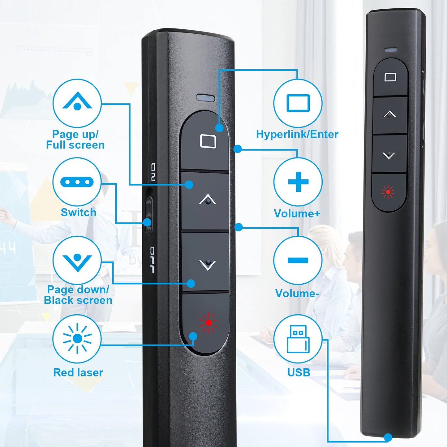(2 Units) Wireless Presenter Remote With Case, Presentation Clicker With Hyperlink & Volume Remote Control Powerpoint Office Pre