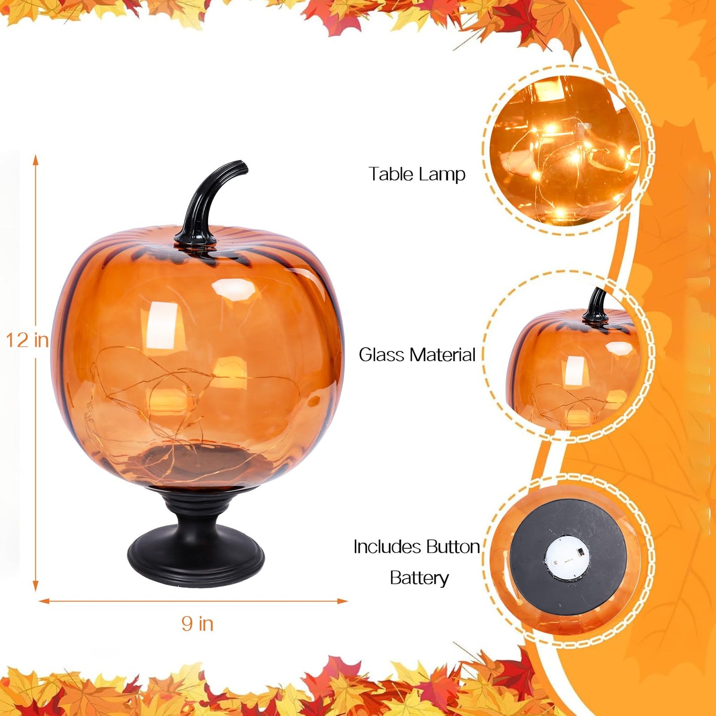 Afirst Decorative Glass Pumpkin Lights  Battery Operated Pumpkin Table Lamps  Halloween Fall Harvest Collection