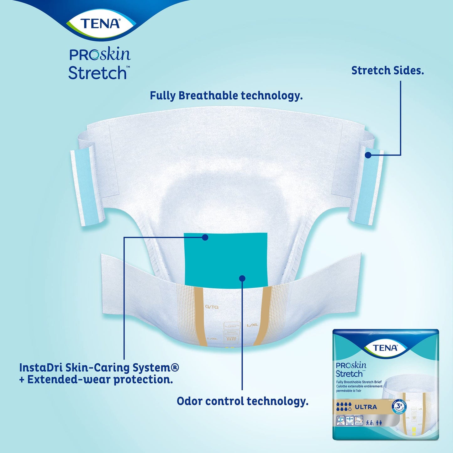 TENA Stretch Ultra Briefs, Incontinence, Disposable, Heavy Absorbency, Large/XL, 36 Count, 1 Pack