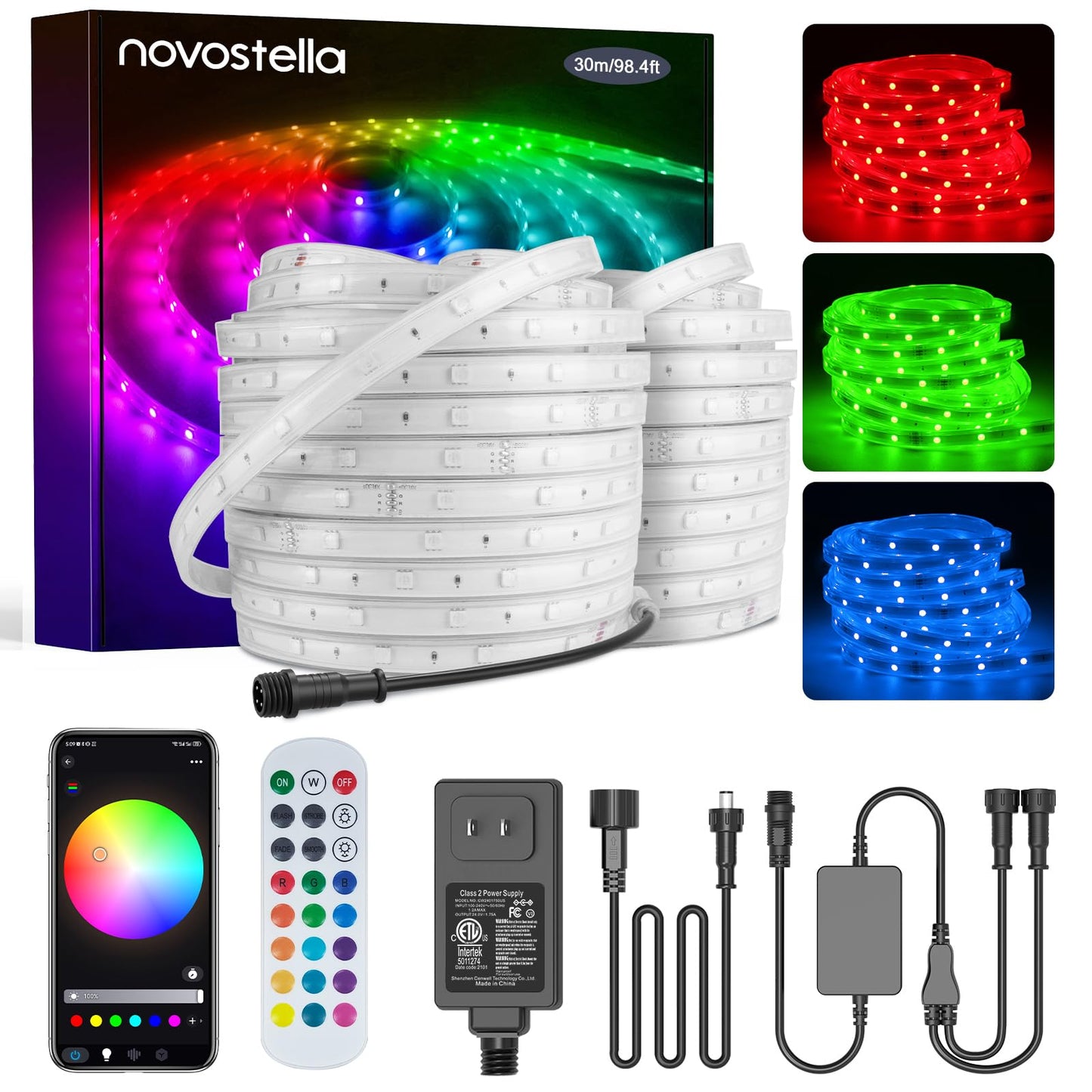 Hotmoon Smart Led Outdoor Rope Light, 98.4Ft Rgb Color Changing, App & Rf Remote Control, Ip65 For Garden & Parties, Model Nts101-Rgb-Us-F