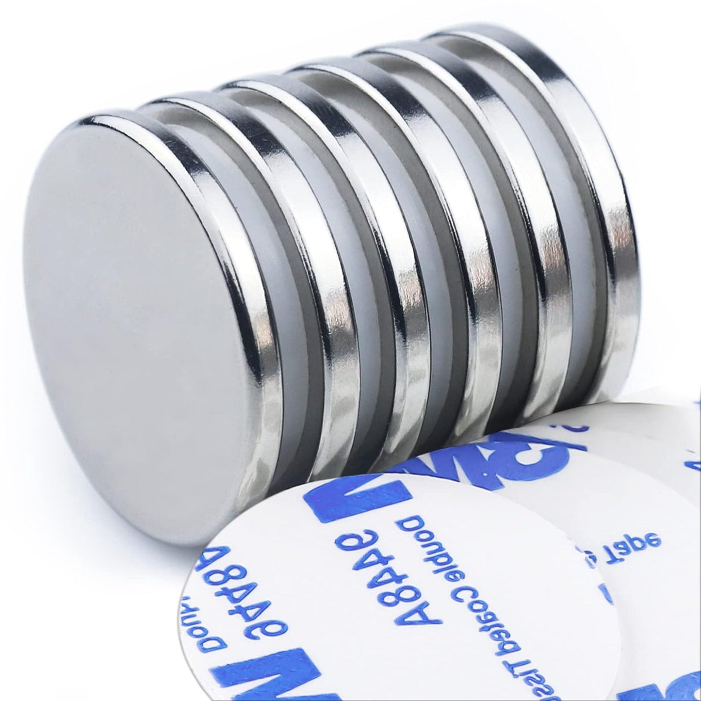 DIYMAG 6 Pack Strong Magnets with Double Sided Adhesive, 1.26"x0.12" Round Permanent Powerful Neodymium Disc Rare Earth Magnet for Fridge Classroom DIY Building Scientific Craft and Office