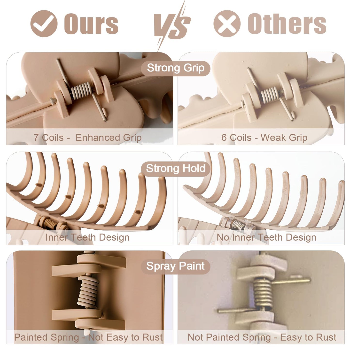 TOCESS Hair Claw Clips for Women - 8PK Large Neutral Matte Jumbo Hair Clips for Thick, Thin, Long, Short, Curly Hair Girls, Big