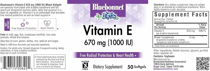 BlueBonnet Vitamin E 1000 IU Mixed Softgels, 50 Count