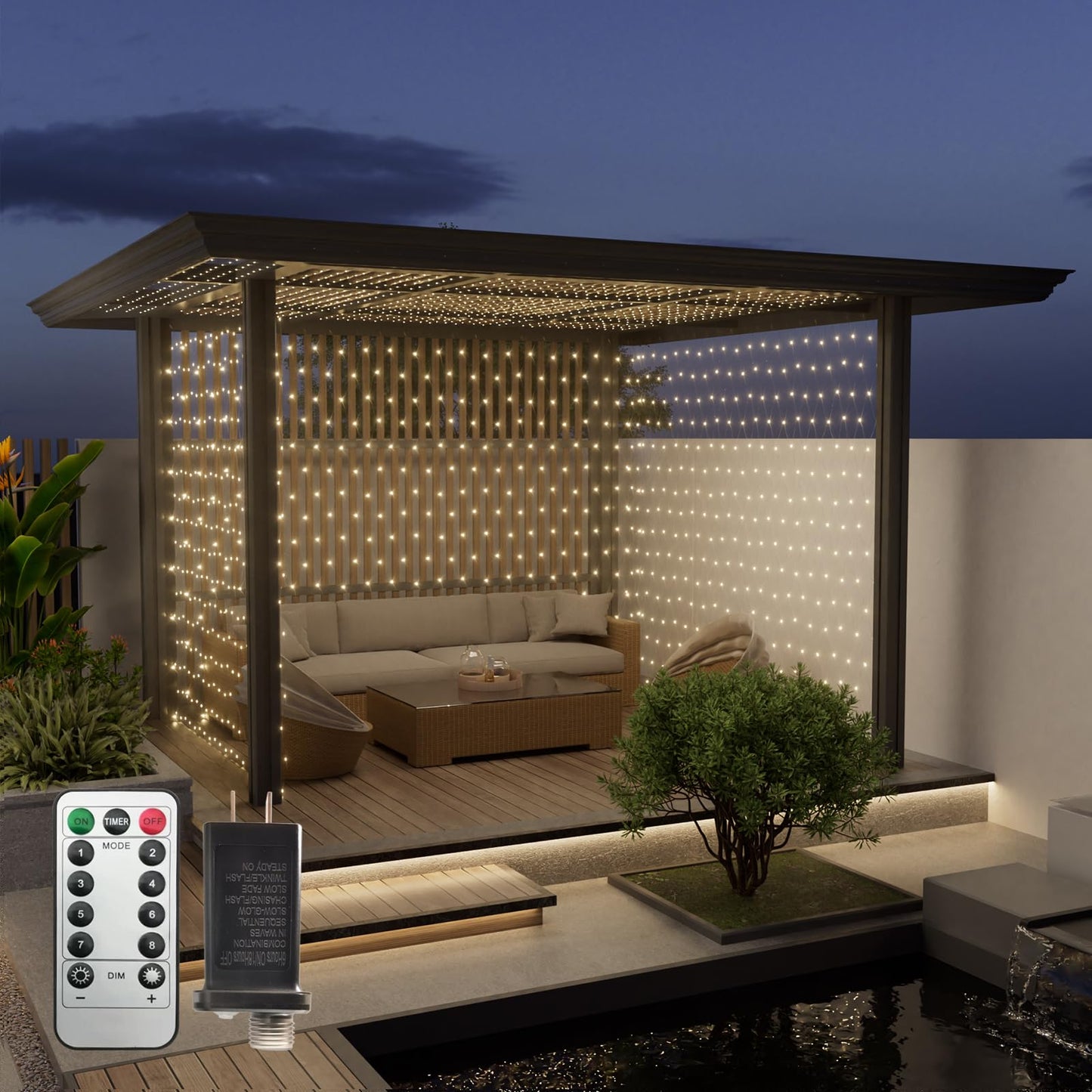 Leisure World LED Net Lights 10FT x 10FT Warm White with Remote, 8 Modes for Outdoor Decorations