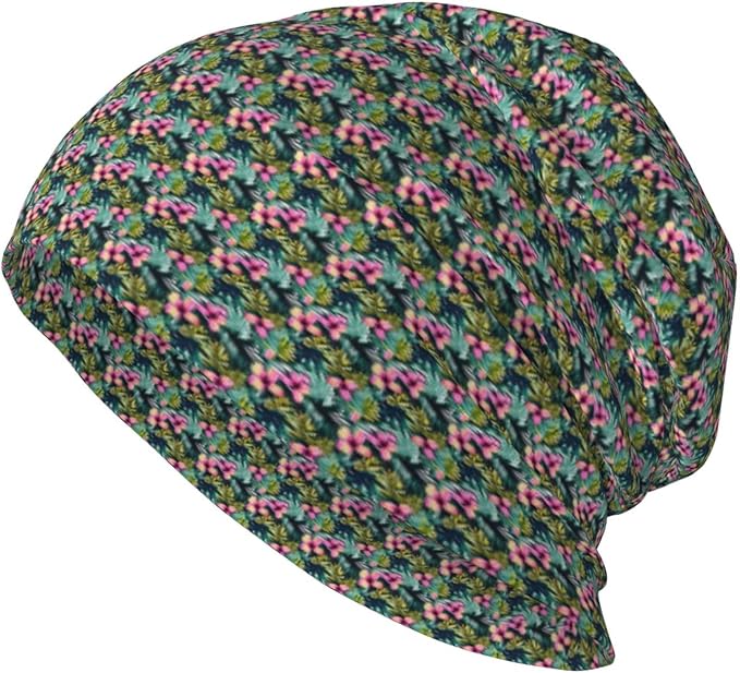sackhg Tropical Summer Hawaiian Flower Palm Leaves Print Winter Beanie Hat Men Women Soft Lightweight Thermal Cap for Outd...