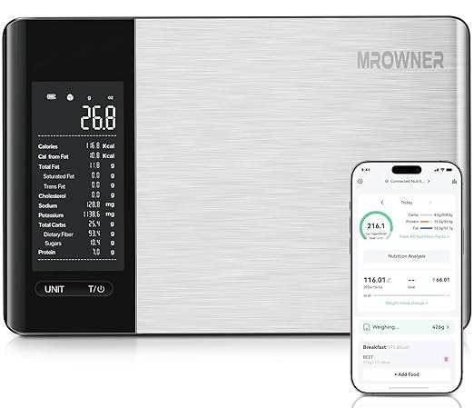 MrOwner Smart Food Kitchen Scale with Nutritional Calculator, Free App with 19 Nutrients Tracking, Calorie, Marco, Digital...