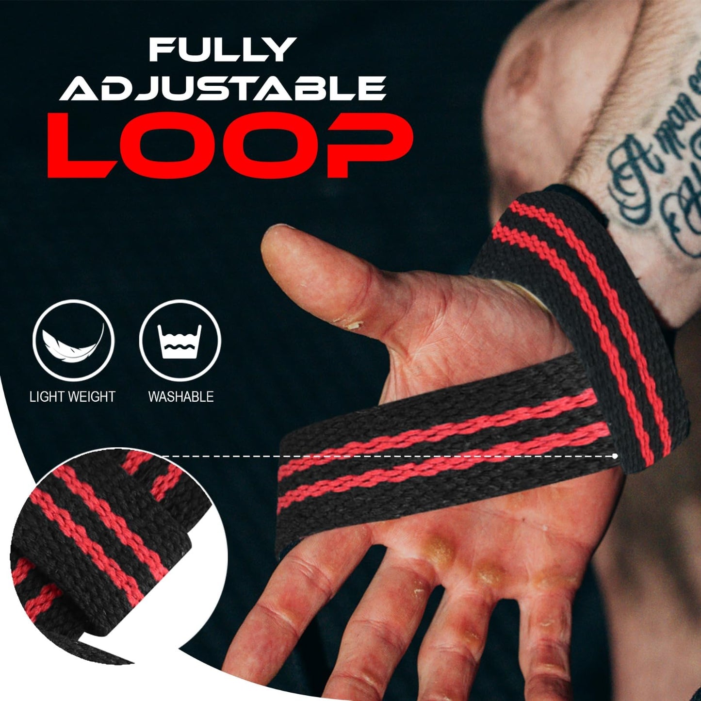 BEAST RAGE Lifting Wrist Straps for Weightlifting, Straps Gym Grip Power Workouts Lifting Straps Padded Cotton Men Women Wrap Lift, Deadlift Bodybuilding Weight Lifting Exercise Straps (Black/Red)