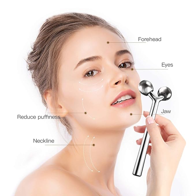 Tekson Faical Roller Massager, 3D Metal Face Massage Tool for Reduce Puffiness, Remove Eye Wrinkles, Face Lift, Increase Firmness, Anti-Aging, Skin Tightening (Zinc Alloy)