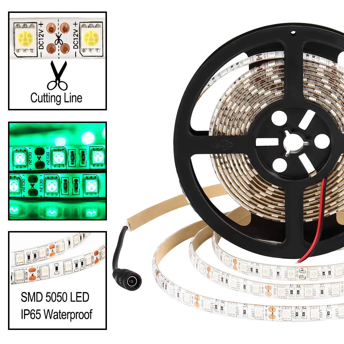 Supernight 16.4Ft Led Strip Light  Waterproof 12V 60W Green Rope Lights  300 Leds 5050 Tape Lights For Bedroom  Kitchen  Mirror  Home Decoration
