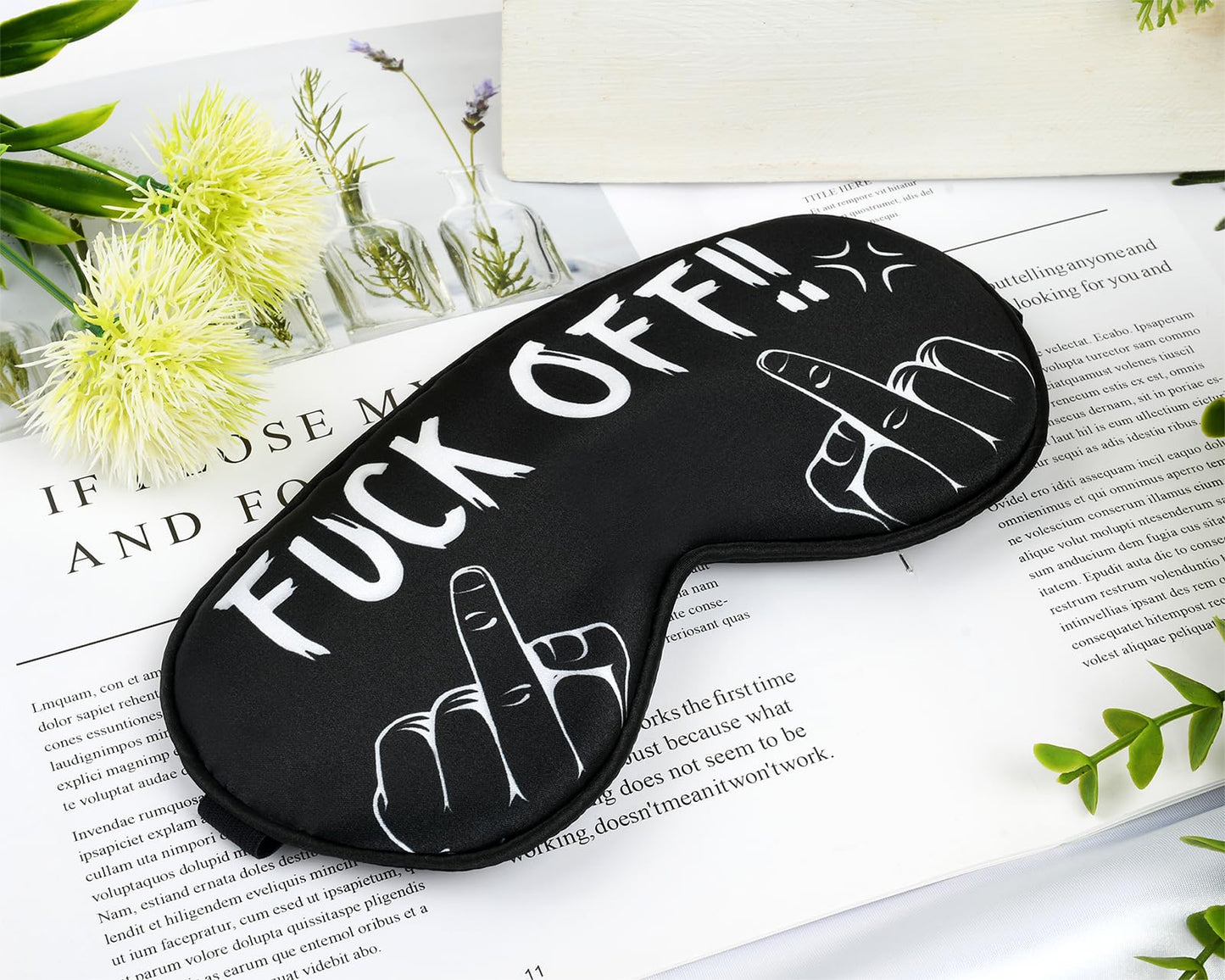 DS. DISTINCTIVE STYLE Fuck Off Eye Mask Middle Finger Funny Sleep Mask for Men/Women, Breathable, Blackout, Satin, Black