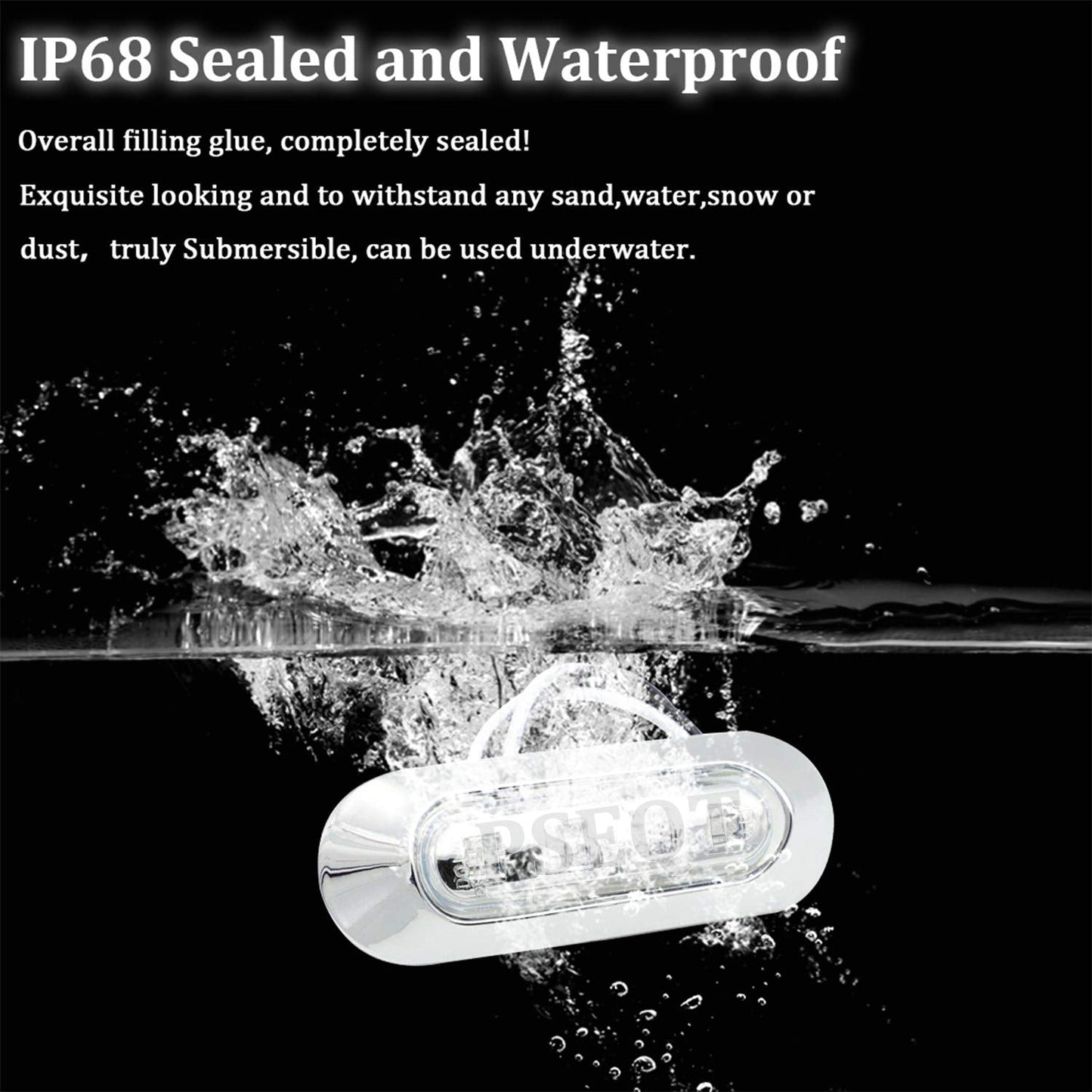 PSEQT Marine LED Lights - Waterproof Interior Deck Light, 3.8in x 1.29in, Polycarbonate, Chrome Bezel, White, Model PSEQTSF003W,