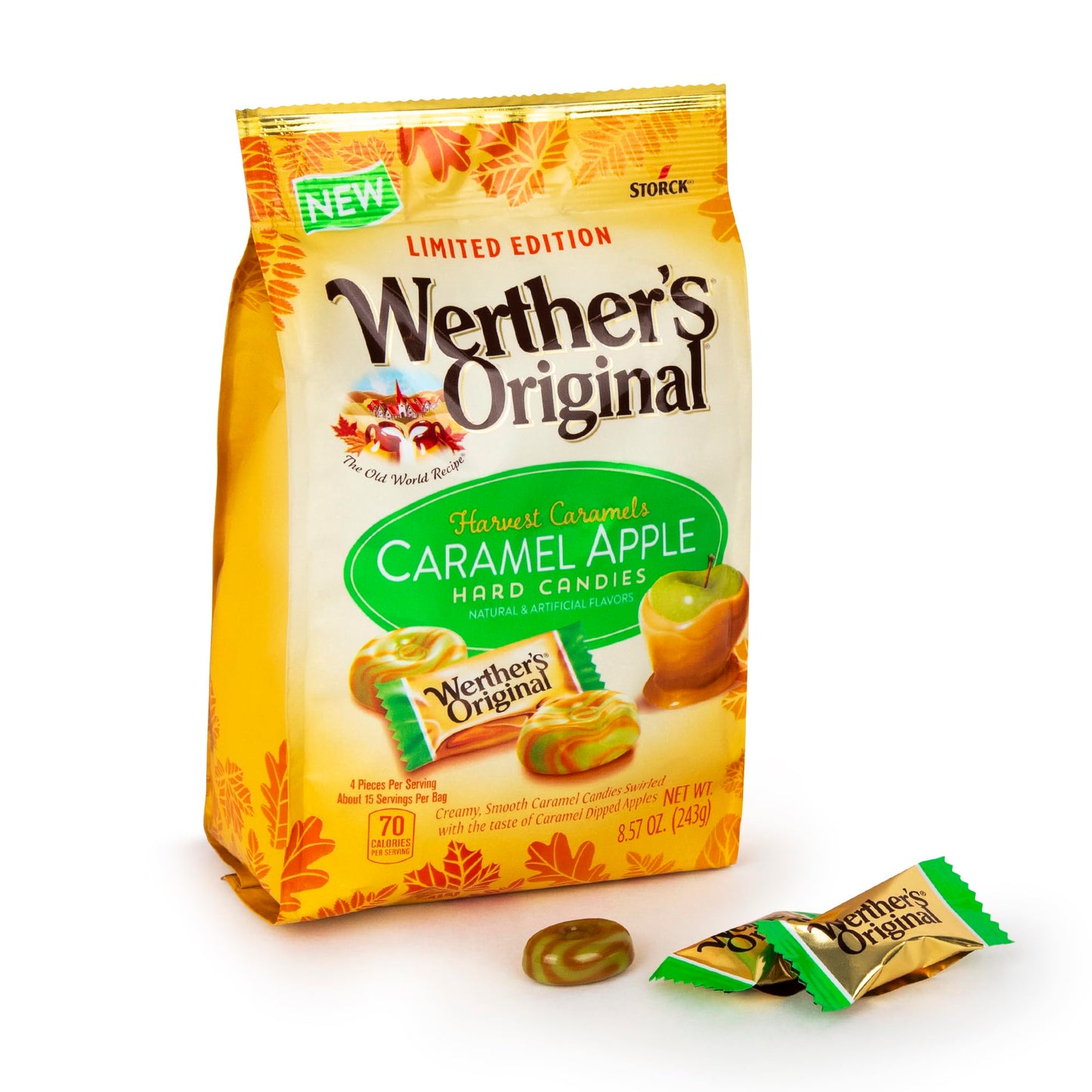 Treatizo Werthr’s Original Caramel Apple Hard Candies, Harvest Edition, 8.57 oz, Individually Wrapped, Limited Edition